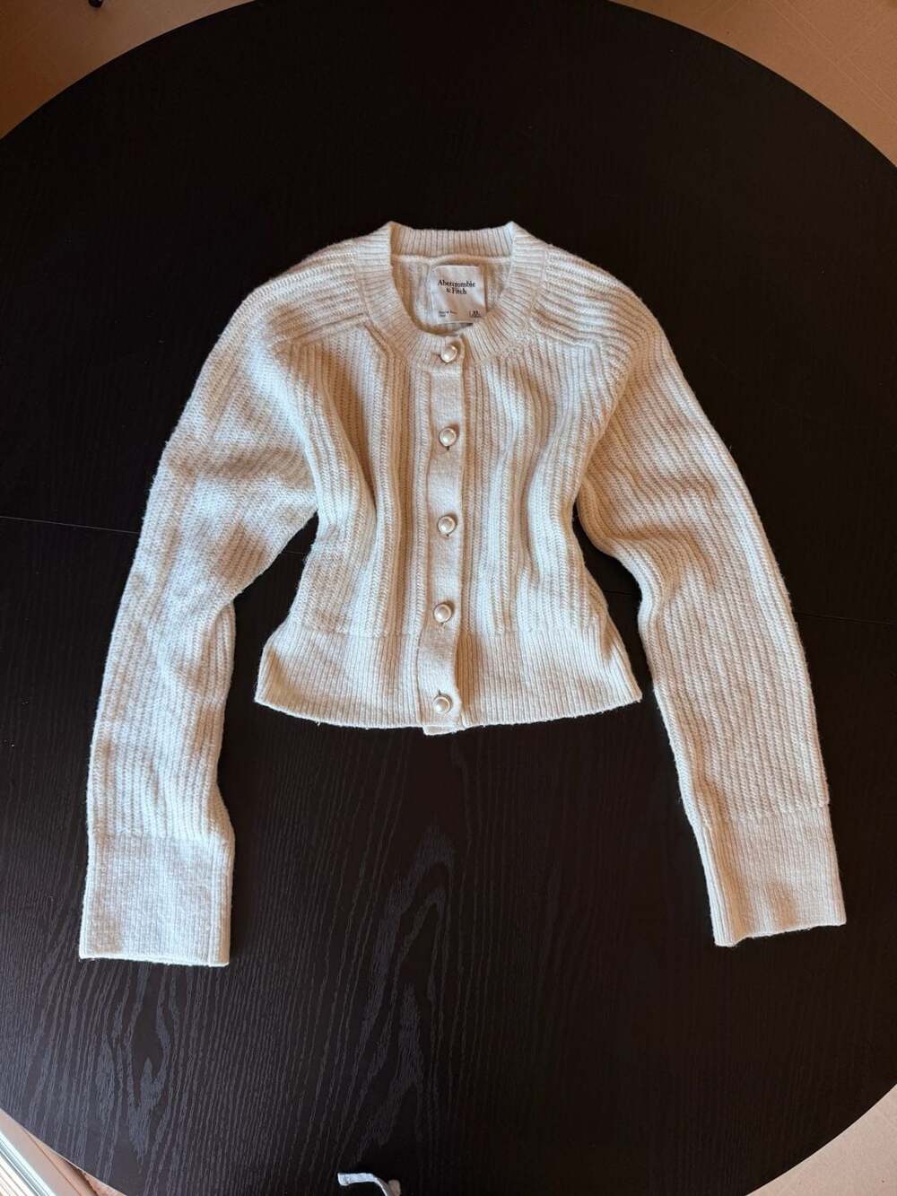 Abercrombie & Fitch Ribbed Cropped Cardigan with Pearl Buttons